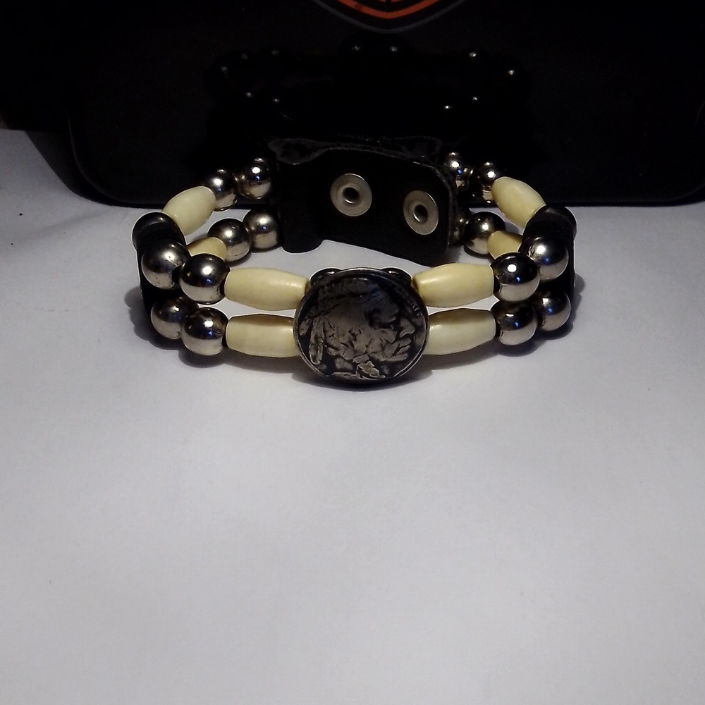 Indian nickel biker bracelet